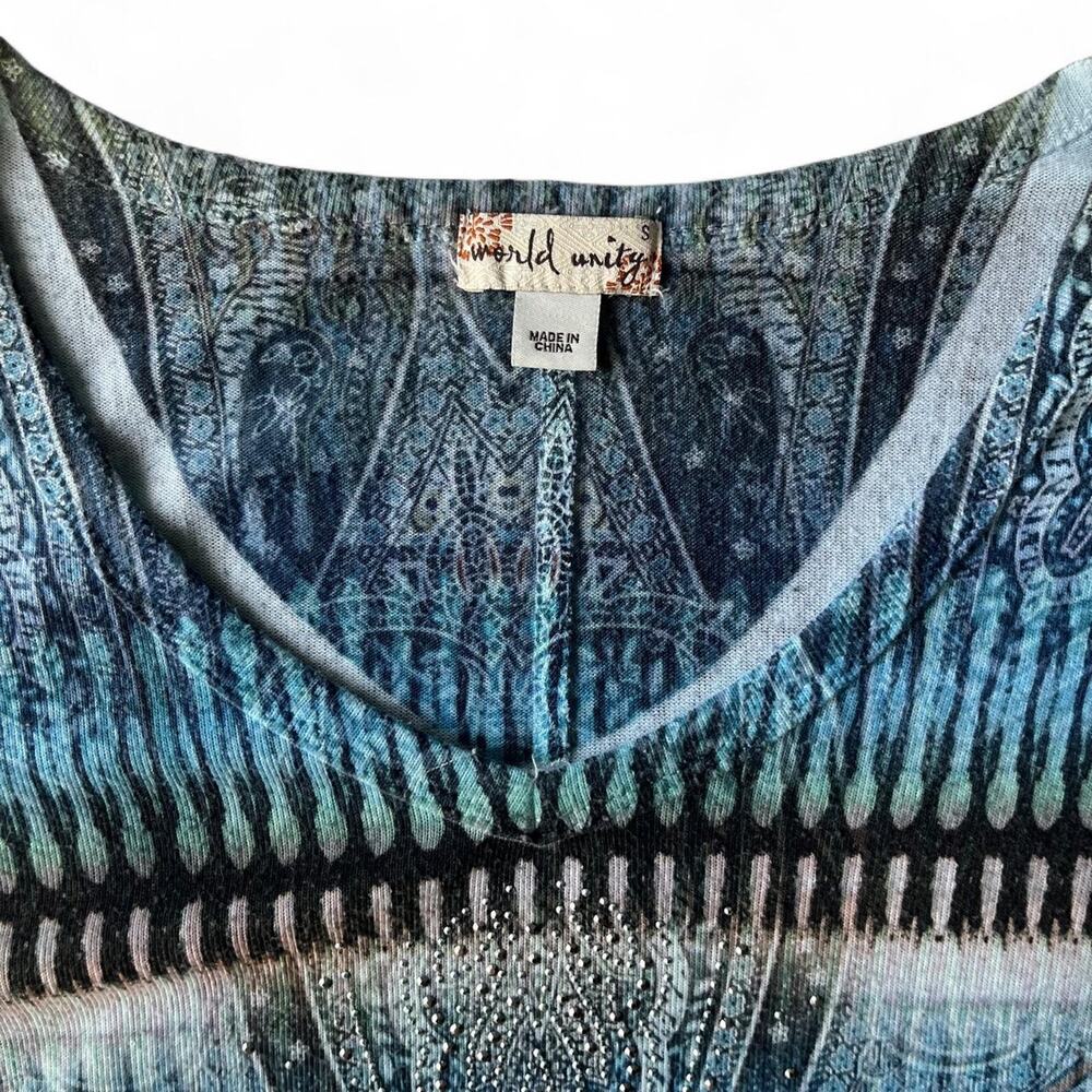 World Unity Y2K Rhinestone Paisley Sharkbite Tunic. - Picture 3 of 5
